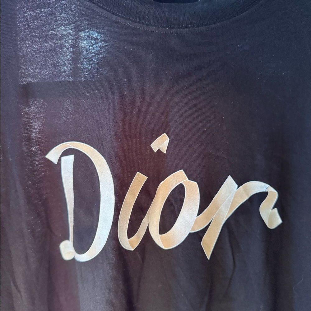 Dior Ribbon Varsity Black Tee with Yellow Stripes Men’s Size XXL - Picture 3 of 8